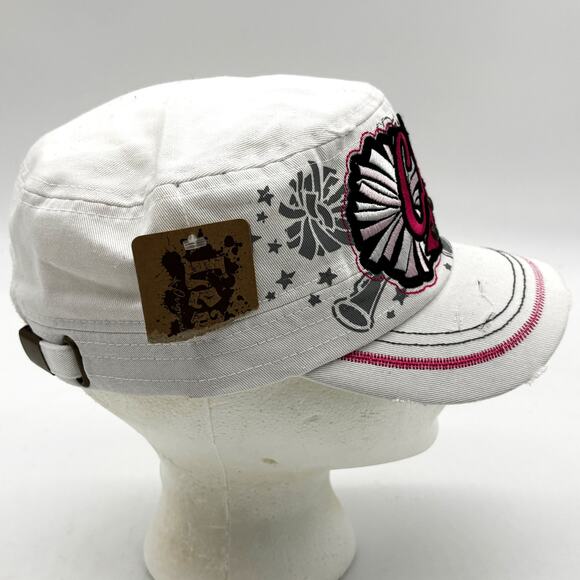 Cheer Mom Cadet Cap OSFA White Pink Cheerleading Hat Embroidered Patch Bling NWT - Picture 2 of 8